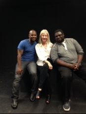 Carol with "Any Minute Now" cast Steven Strickland (L) and Shaheed K. Woods (R)